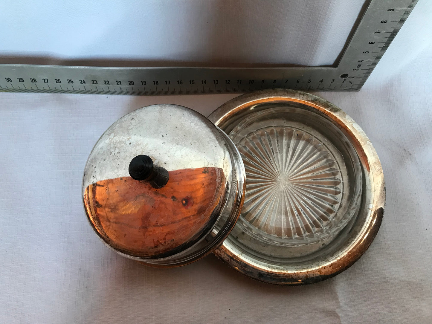 Metal butter dish with glass insert