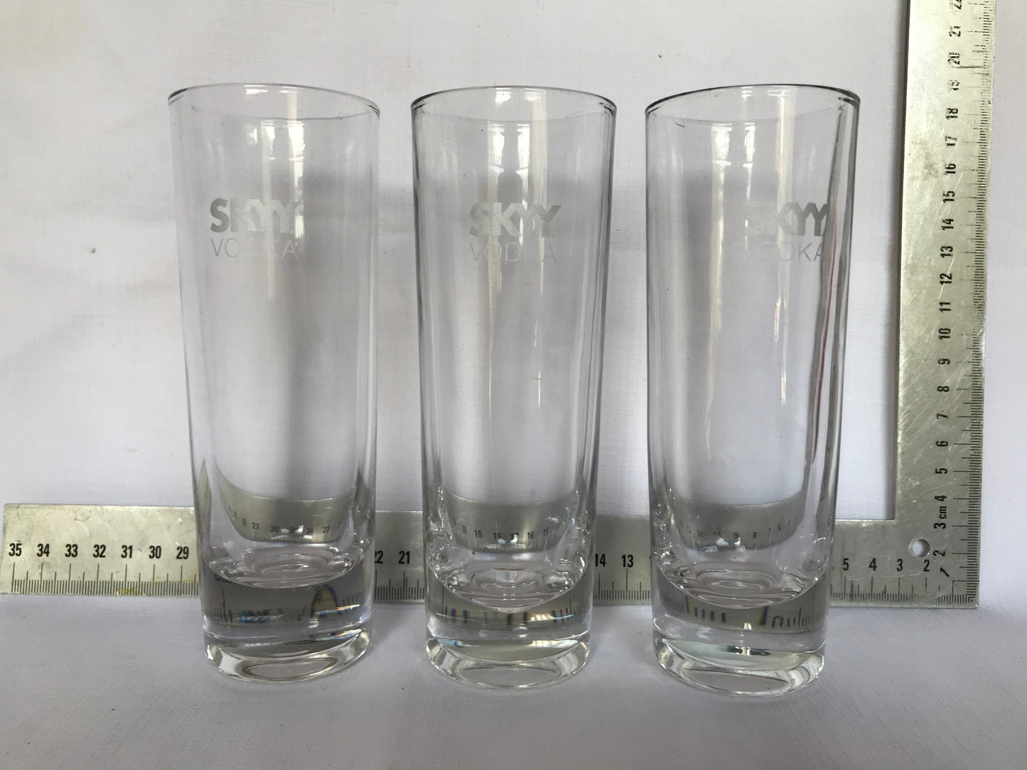 3 Sky Vodka drinking glasses