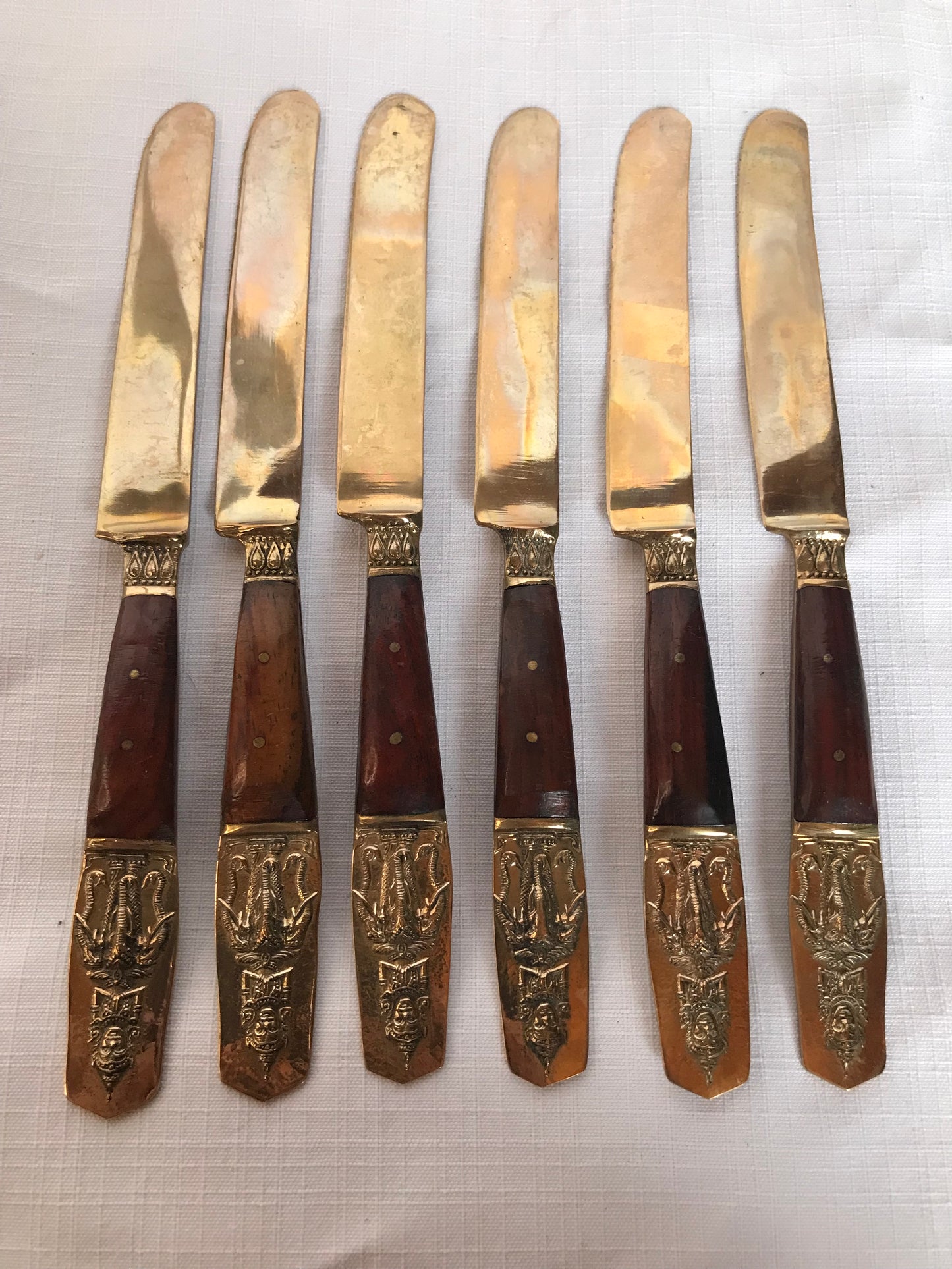 Nickel Bronze and wood cutlery set of 47 items, Thailand