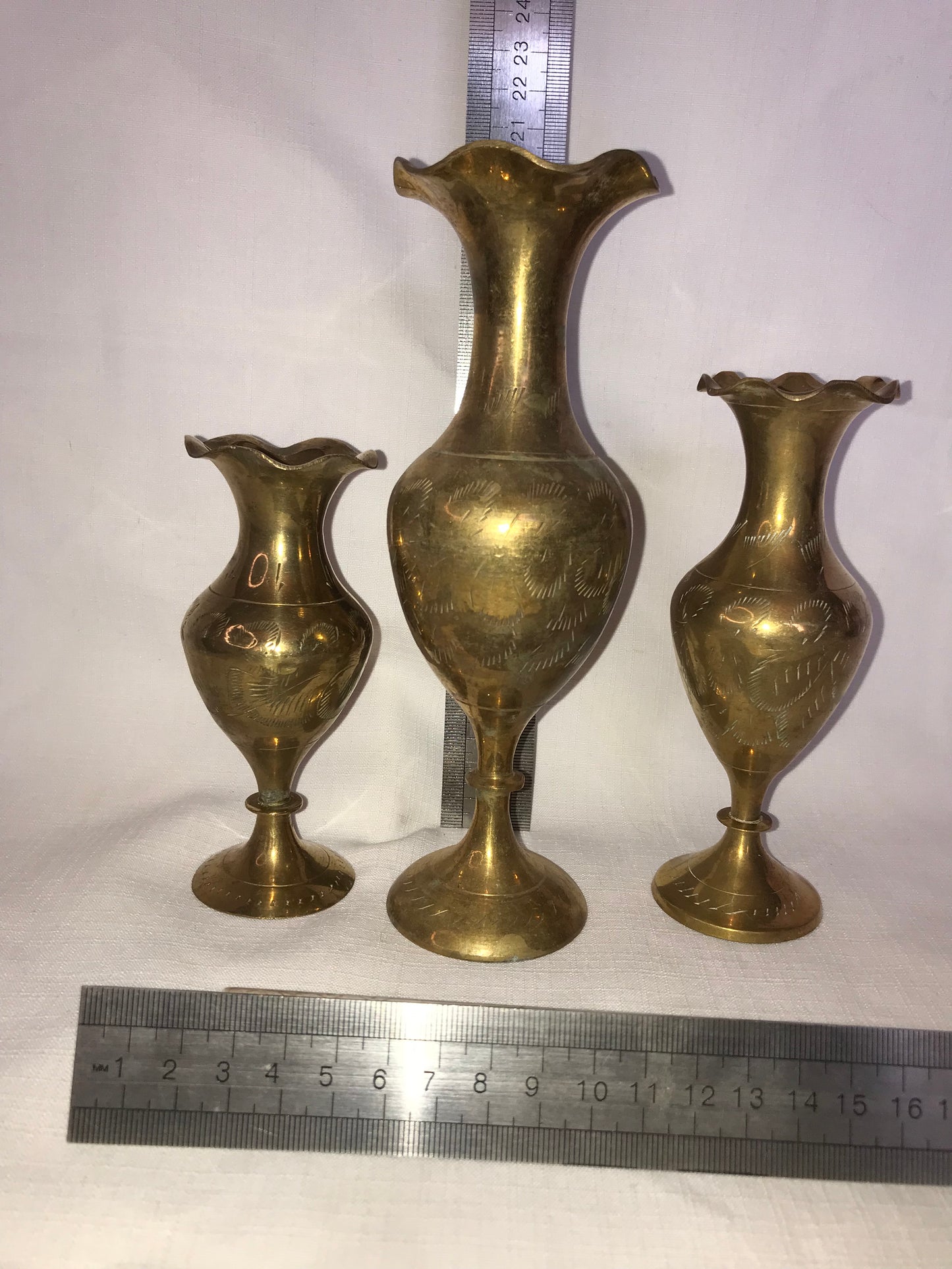 Group of 3 brass vases