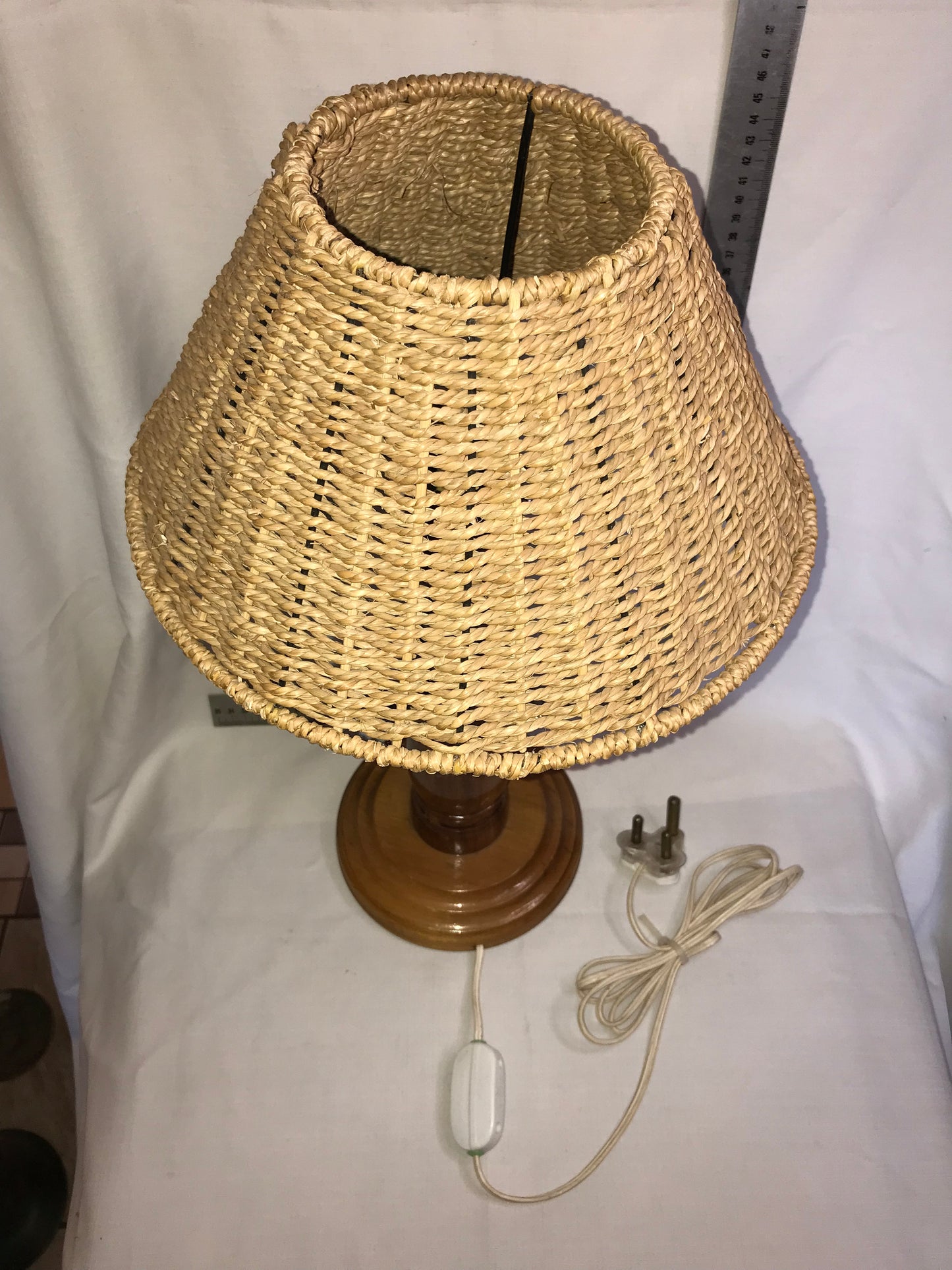 Wooden lamp with grass lamp shade