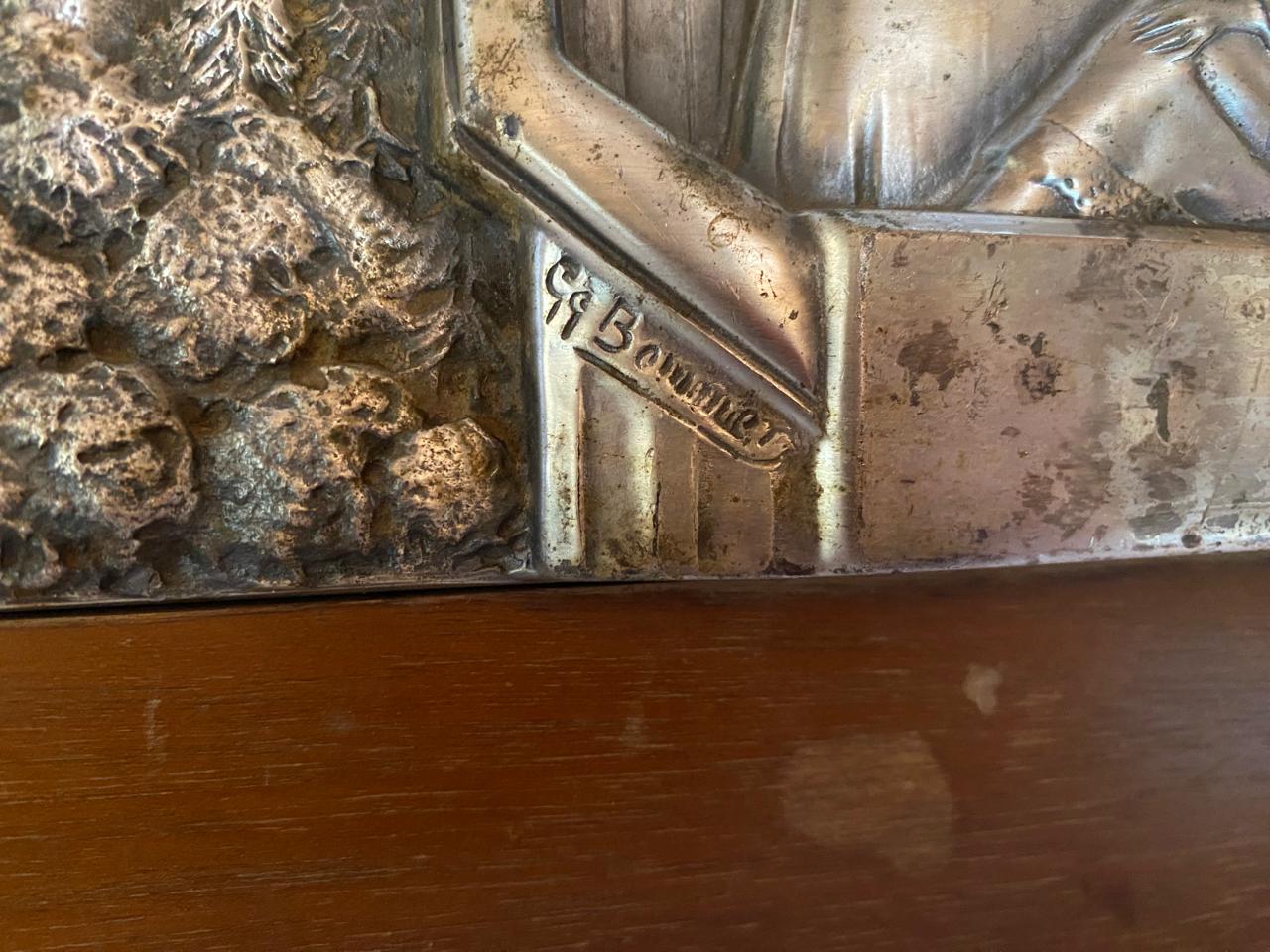 Plated pewter relief picture by G. Bommer