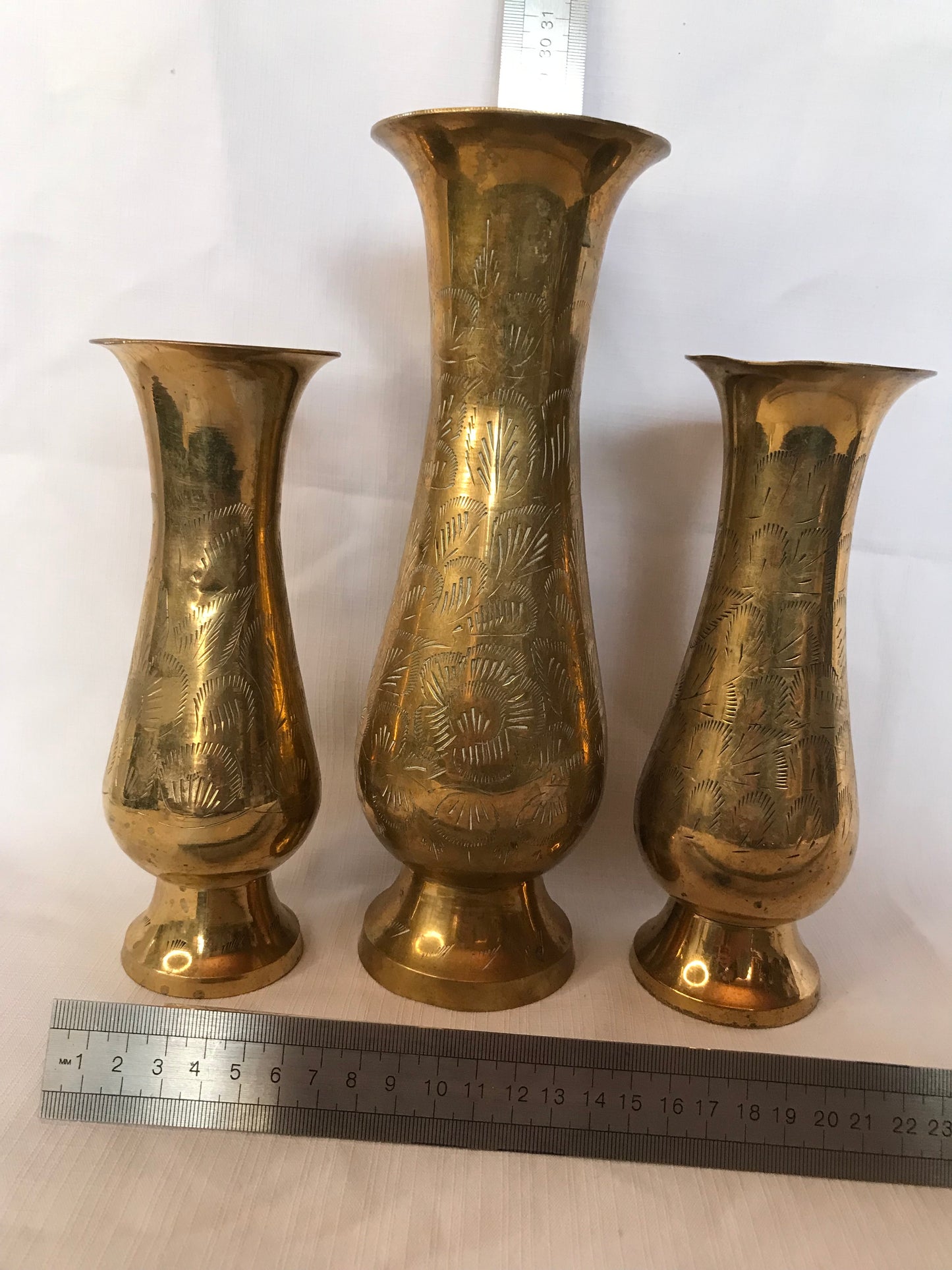 Group of 3 brass vases