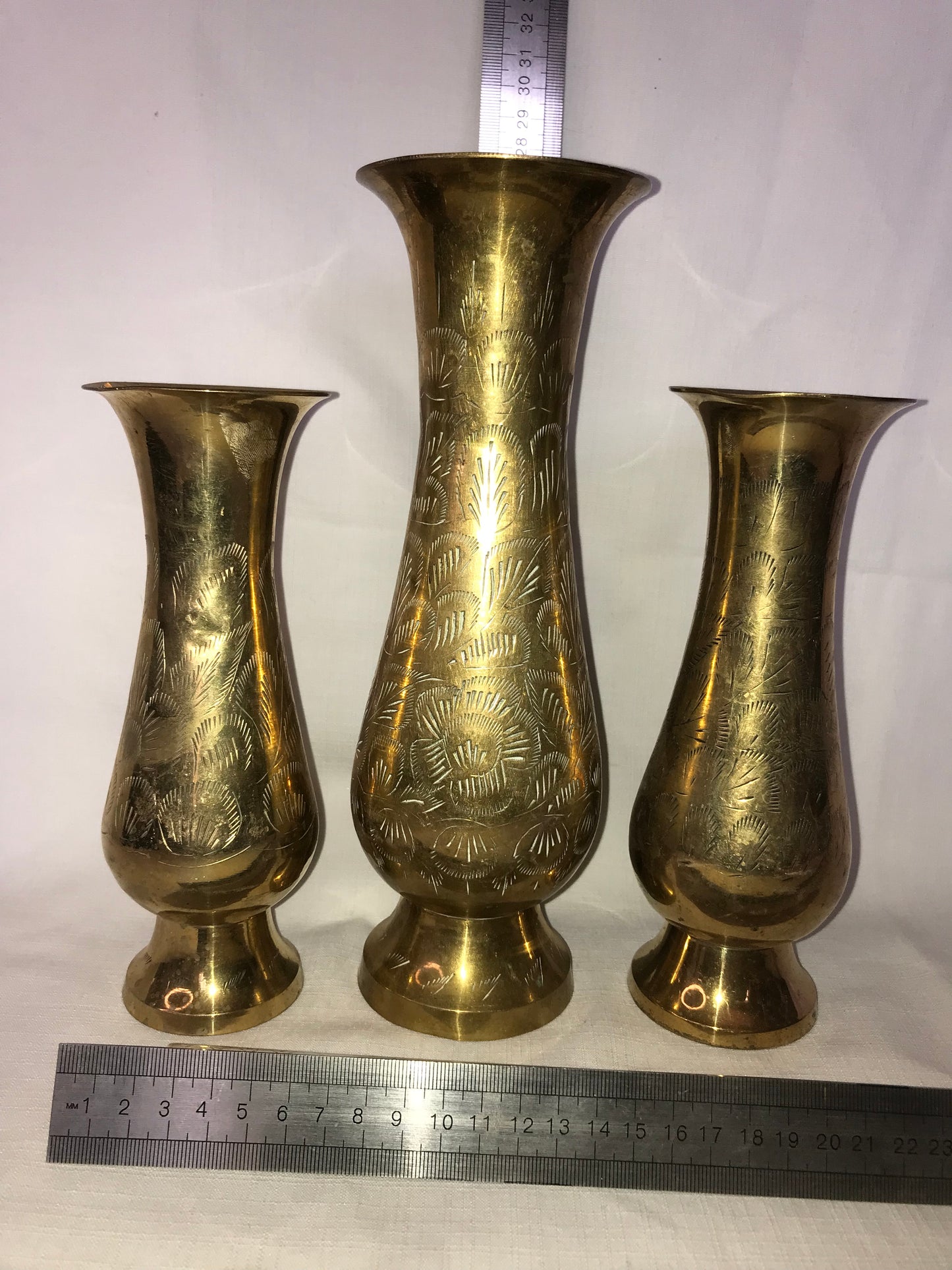 Group of 3 brass vases