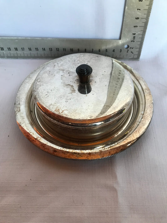 Metal butter dish with glass insert