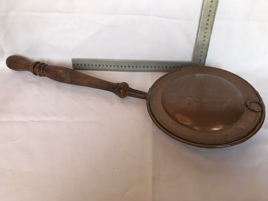 Copper bed warmer with wooden handle