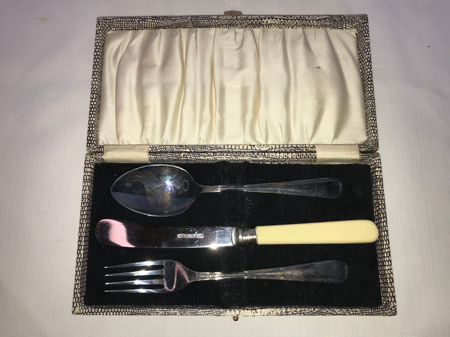 Vintage spoon, fork and knife set in box