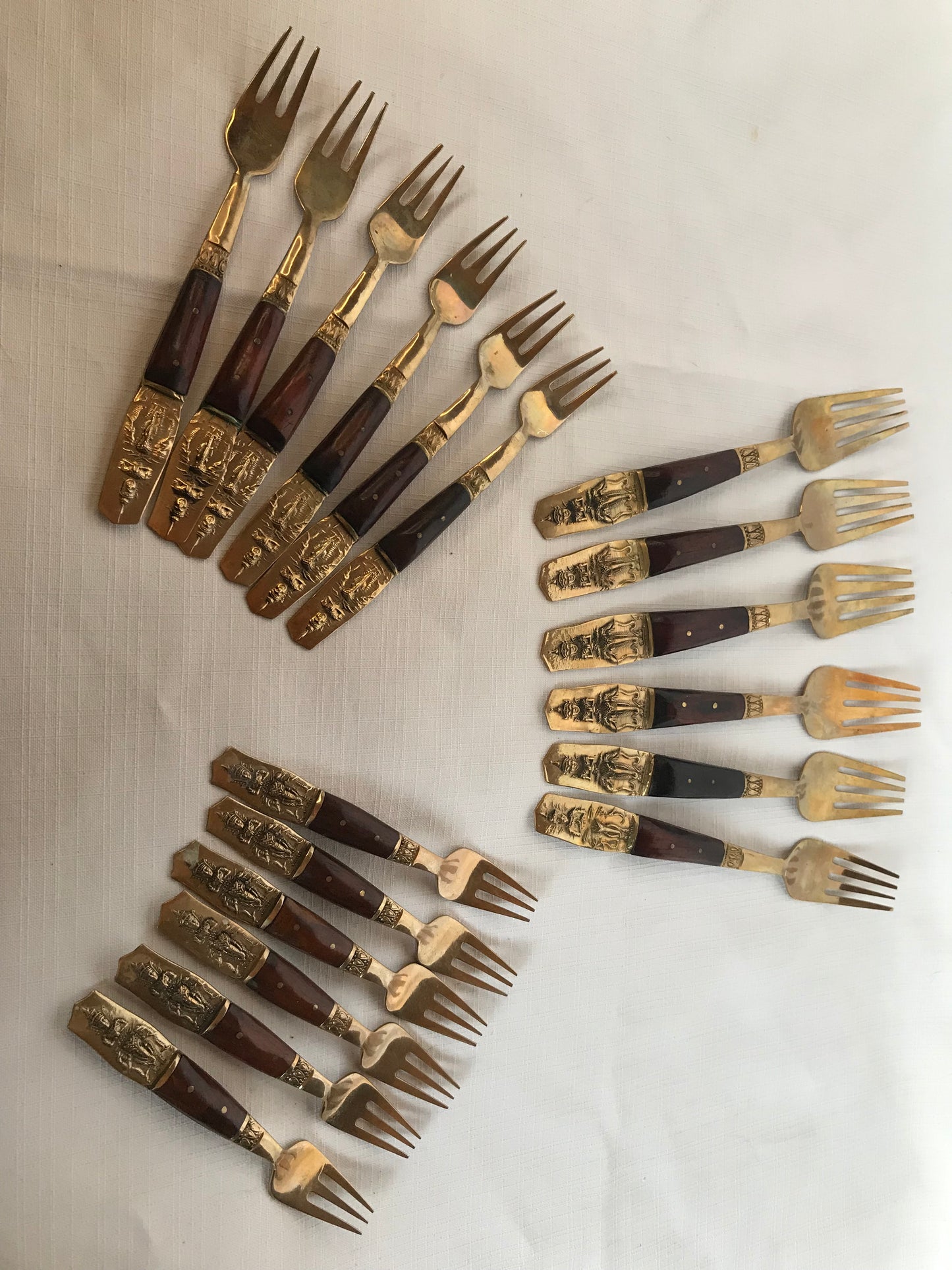 Nickel Bronze and wood cutlery set of 47 items, Thailand