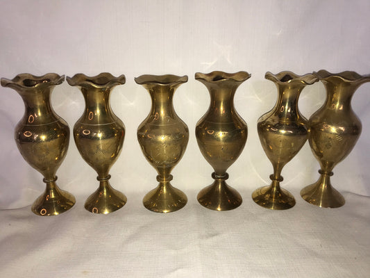 6 small brass vases