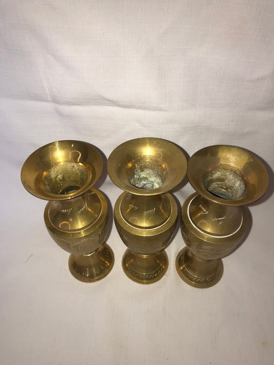 3 brass vases