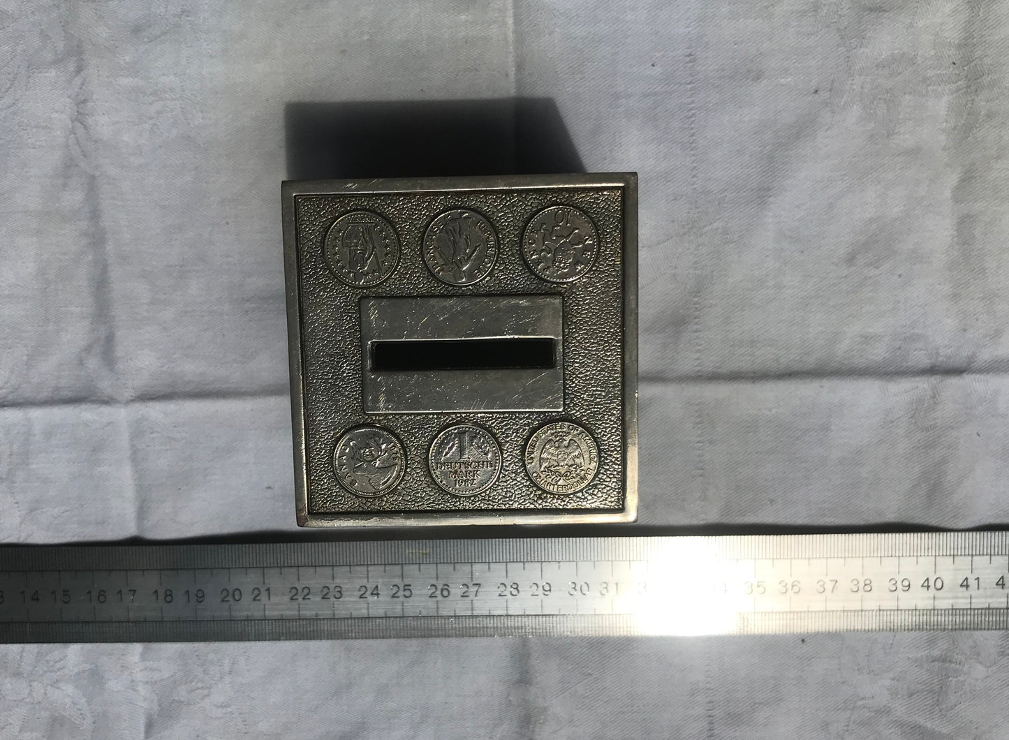 Metal A B C D money box pre-loved