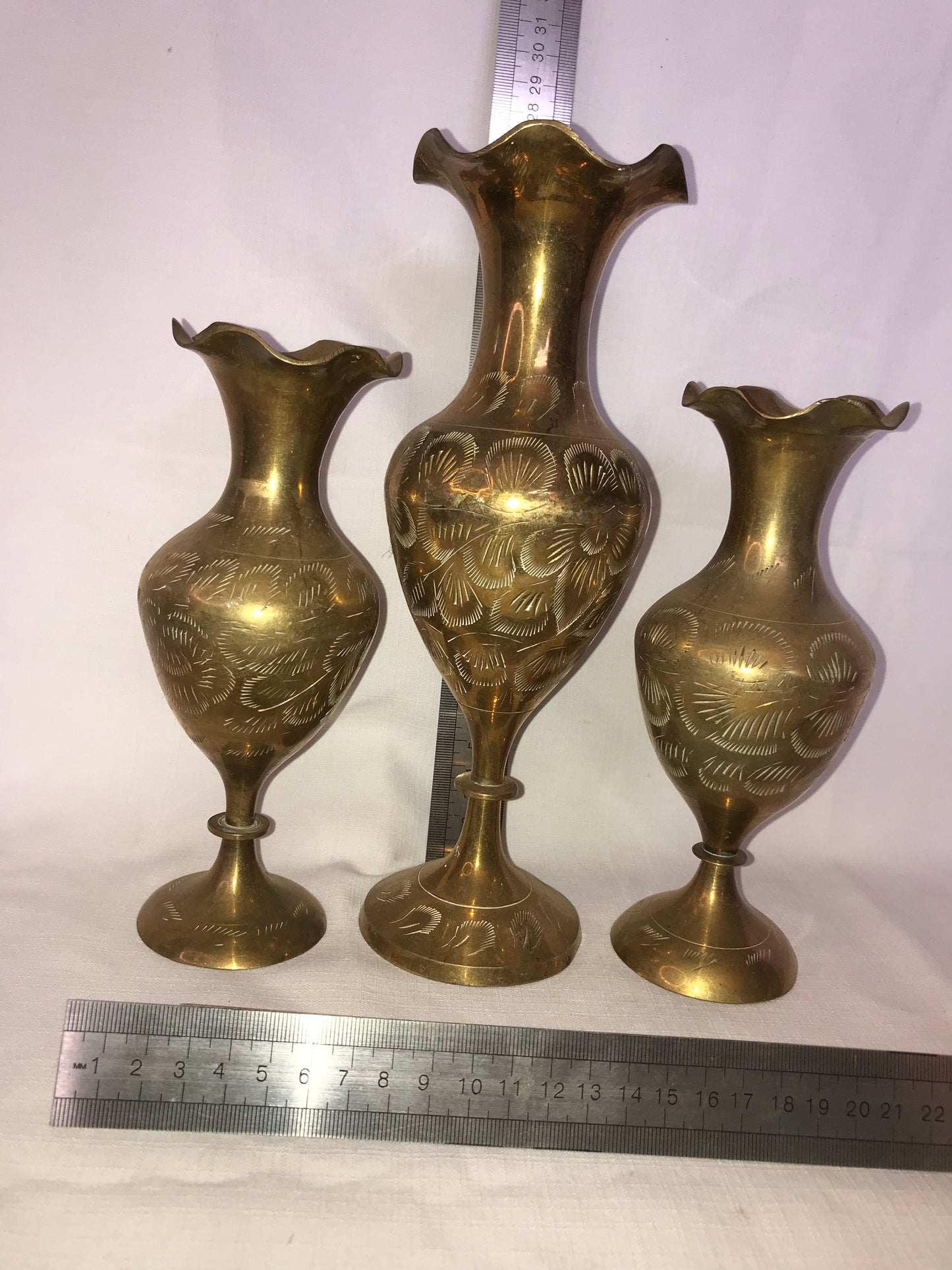 Group of 3 brass vases