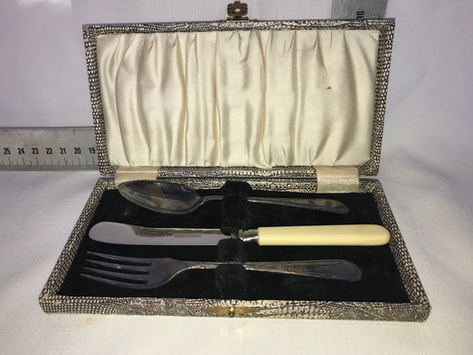 Vintage spoon, fork and knife set in box