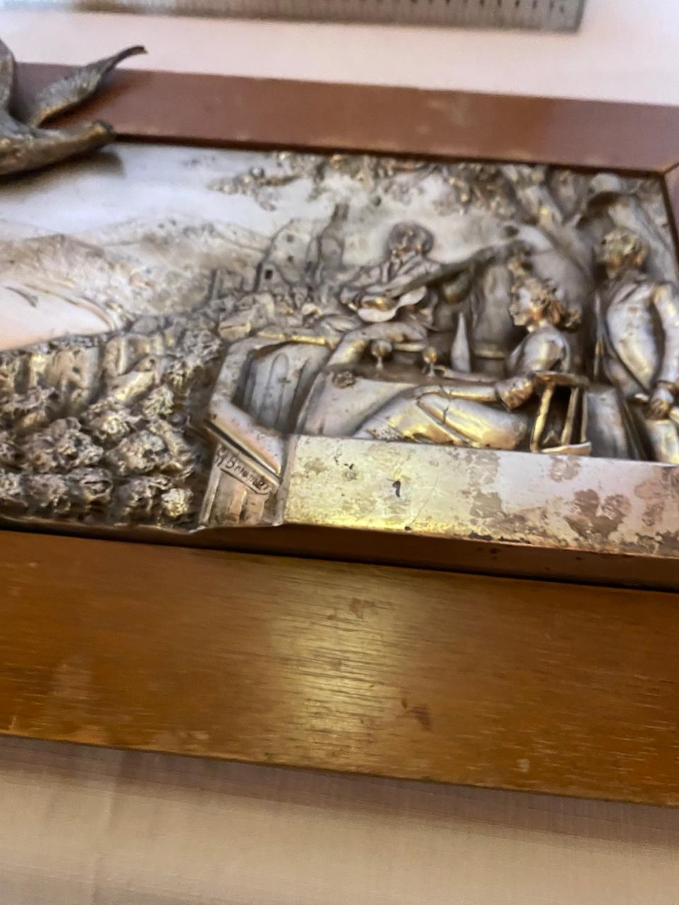Plated pewter relief picture by G. Bommer