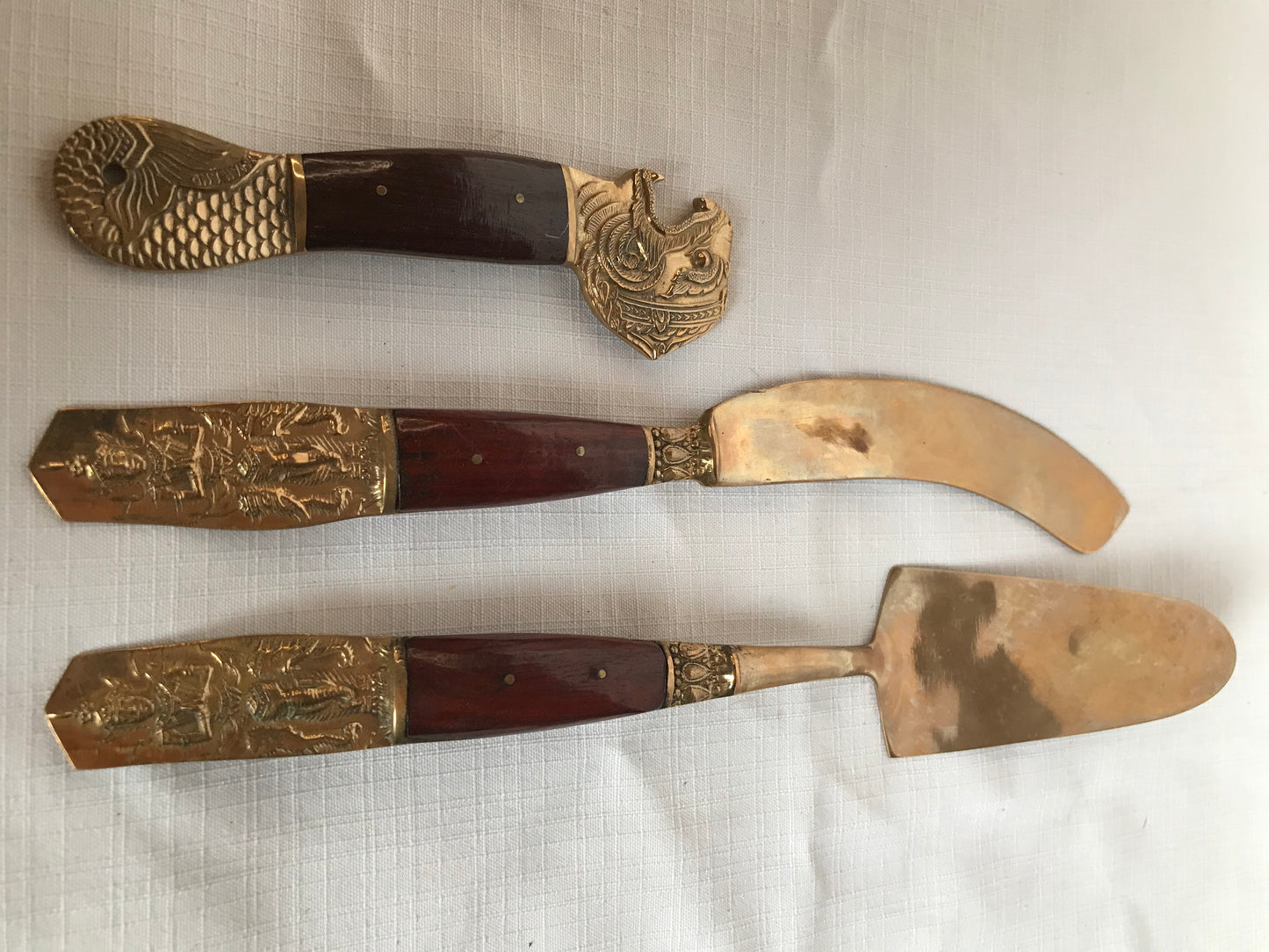 Nickel Bronze and wood cutlery set of 47 items, Thailand