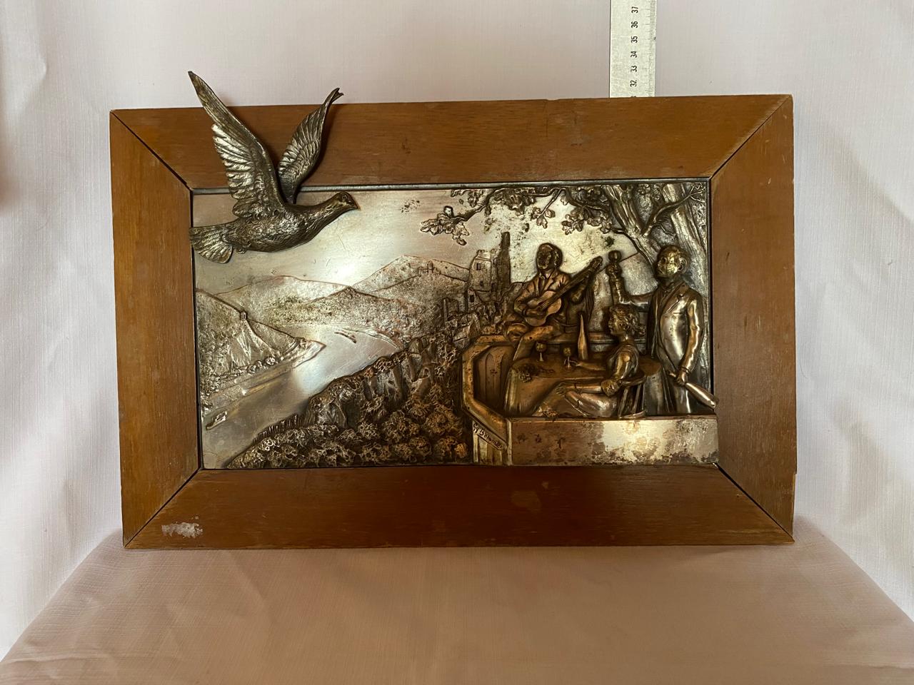 Plated pewter relief picture by G. Bommer