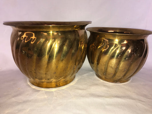 Two brass planters