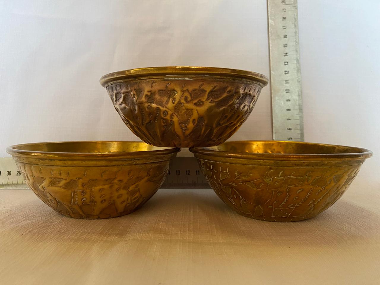 Group of 3 small brass bowls