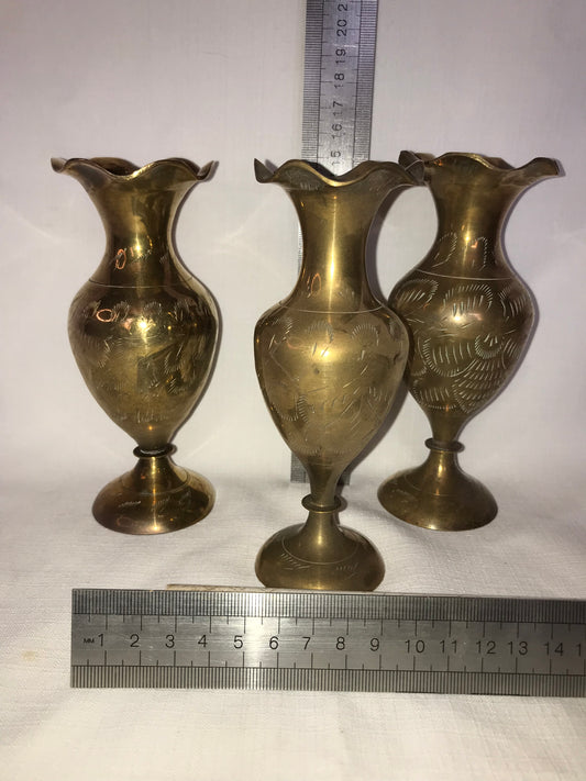 3 mini brass vases