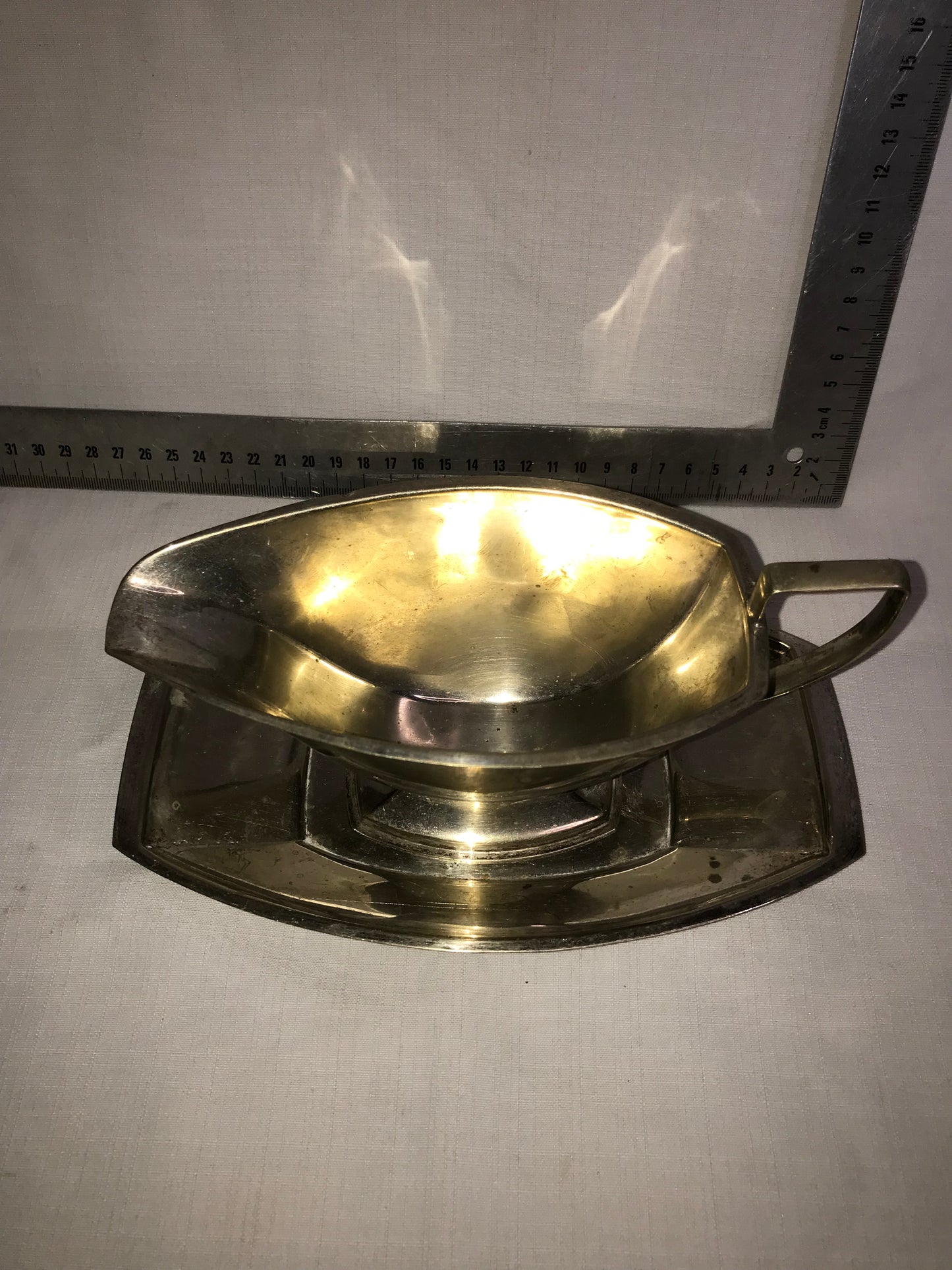 Metal gravy boat with tray