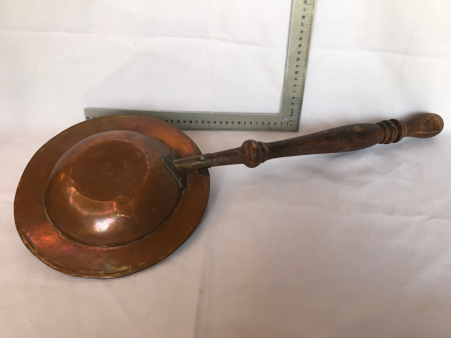 Copper bed warmer with wooden handle
