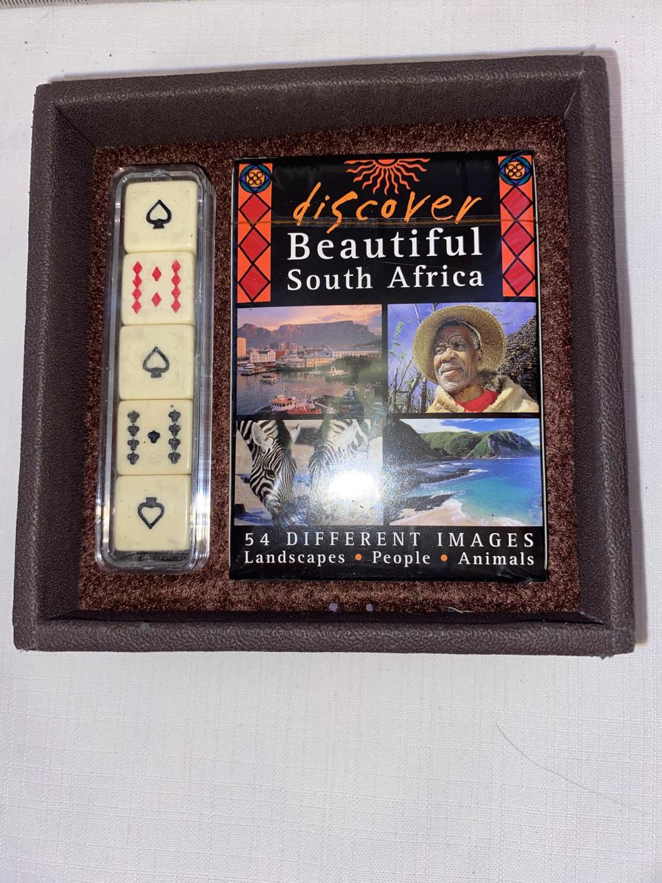 Beautiful South Africa playing cards and poker dice in box